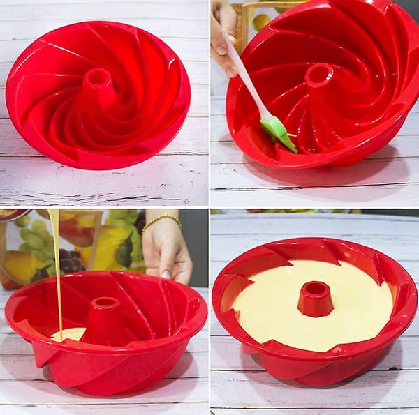 2 Pak Silikon Kageform, Riflet Pound Jello Bageforme, 9,5'' Non-stick Rund Rørkageform