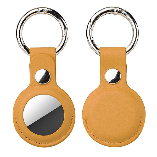 Beskyttende holder til Airtag-etui, Air Tag-etui i læder med nøglering 2 stk. Yellow