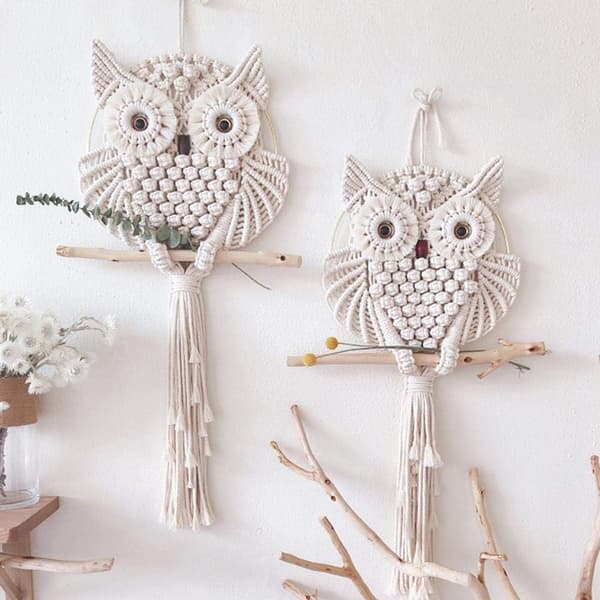 Ugle Macrame Drømmefanger Håndlaget Ugle Gobelin for Drømmefanger Ugle Mønster Macrame Ugle