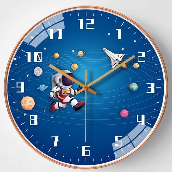 12-tums tyst astronaut barnklocka tyst barnklocka rund väggklocka stil 4