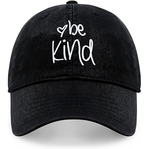 Trendig basebollkeps för kvinnor med texten \"Be Kind\" - Unisex, mode, bomull, polostil, roliga inspirerande ordspråk, säsongsbetonade utomhusresehattar, svart