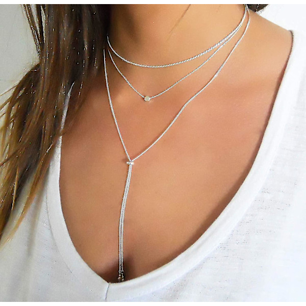 Fint flerskiktat halsband i sterlingsilver med en liten rund prickpärla för kvinnor