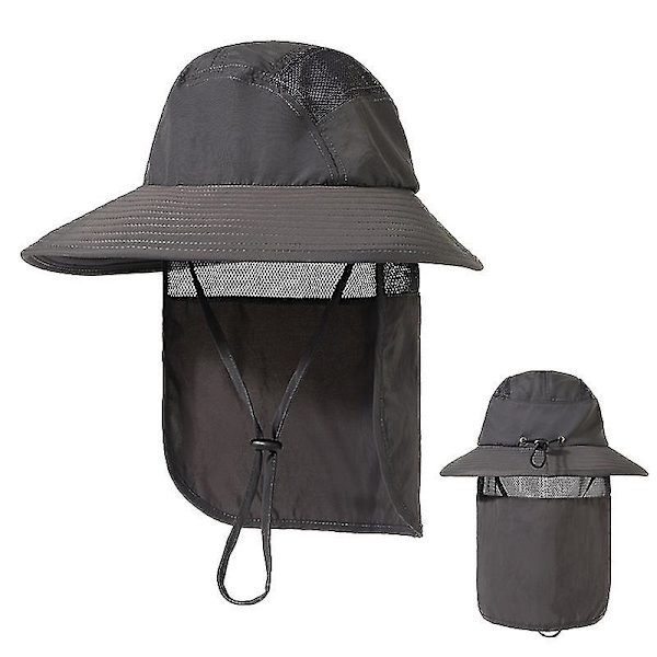 Herre Upf 50+ Solbeskyttelse Cap Bredskygget Fiskerihat Med Nakkeflap Dark Gray