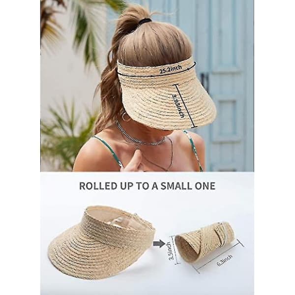 Handgjord vävd raffia halm solskärm hatt tom topp strandmössa