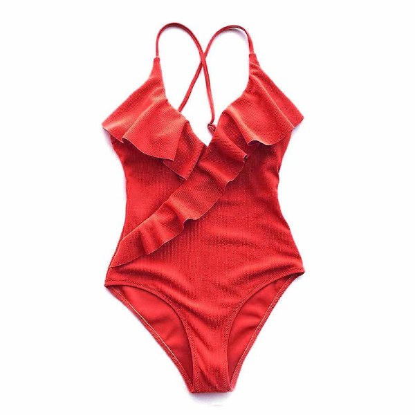 Kvinder S One Piece Badedragt Ruffle Wrap Tekstureret Strand Badetøj Badetøj Red XXL