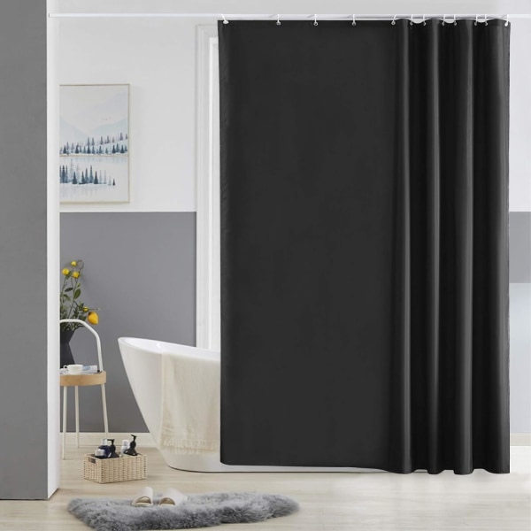 Anti-mögel duschdraperi svart tvättbart polyestertyg vattentätt badkar duschdraperi med krok 180x180 cm