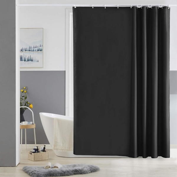 Antimugg dusjforheng svart vaskbart polyesterstoff vanntett badekar dusjforheng med krok 180x180 cm