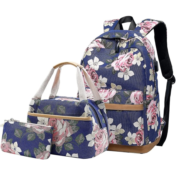 Flower Print Backpack Set