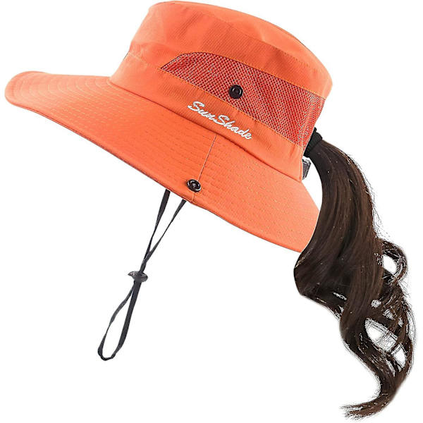 Dam solhatt med hästsvans, UV-skydd Orange