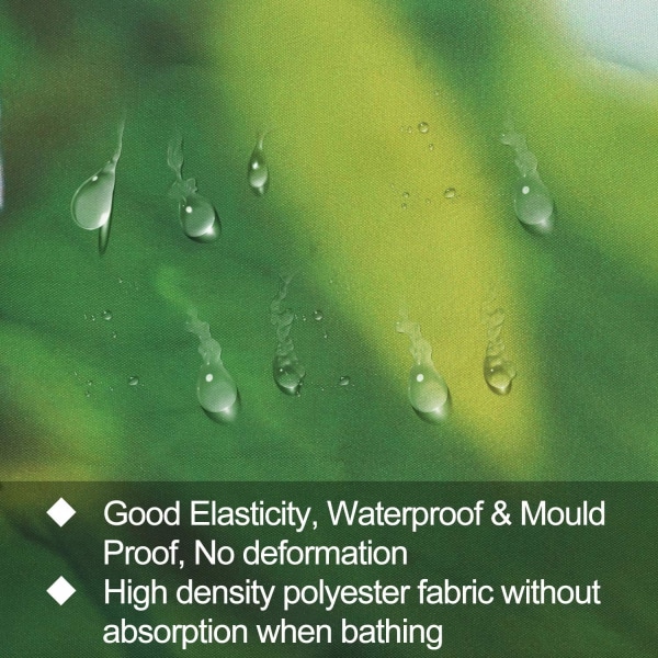 Vattentät och mögelbeständig duschdraperi i polyestertyg med 12 badrumskrokar 180 x 180 cm grön bambu