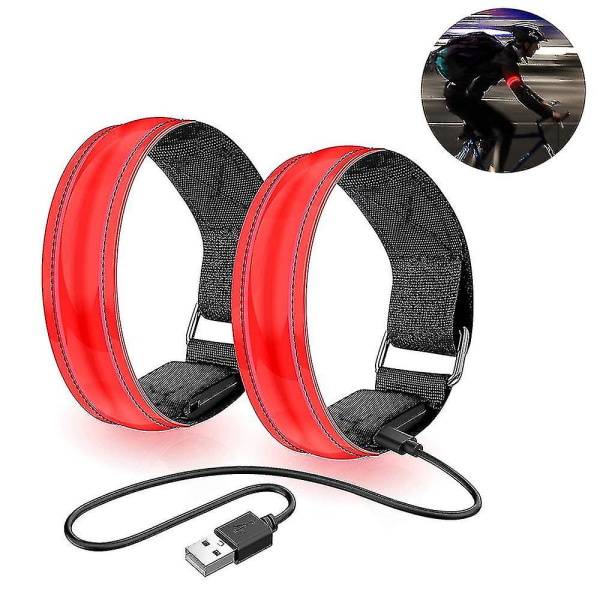 2-pack löparlampor för löpare, uppladdningsbar LED-armband, reflex Red