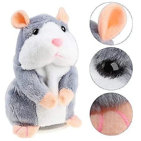 Talande hamster plyschleksak Repetera vad du säger Rolig barnstoppad interaktiv leksak Gray