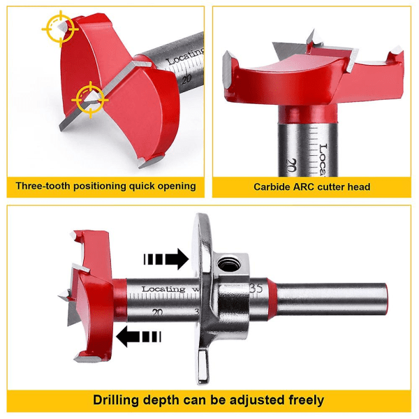 Bordiameter 15-35mm Karbid Hengselhull Bor Bit Flat Wing Bor Hengsel Opprimer Justerbar Raskt Hullstempel 25mm