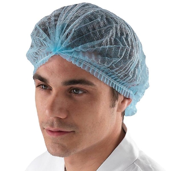 100 st disponibelt hårnät och cover Mob Cap Anti-damm Medicinsk kirurgisk stretchig hatt Blue