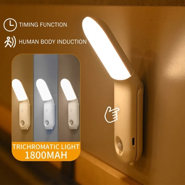 Rörelse nattlampa magnetisk LED-lampa vägg sovrum heminredning mänsklig rörelsesensor uppladdningsbar nattlampa