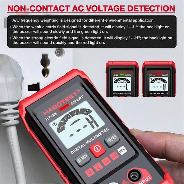 HT123 Digitalt Multimeter, AC/ Resistans Kontinuitetsmålingstester, Elektrisk Multimeter Krets Tester