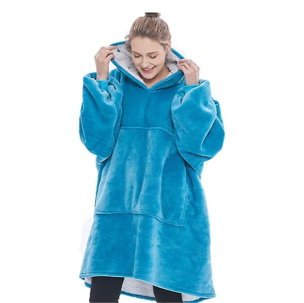 Överdimensionerad bärbar filttröja, bekväm pullover för vuxna män och kvinnor Blue