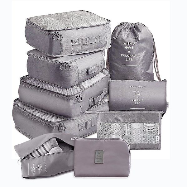 9 stk./sæt rejsearrangør etui sæt, bærbare bagage tasker til opbevaring af sko og tøj i din kuffert Grey