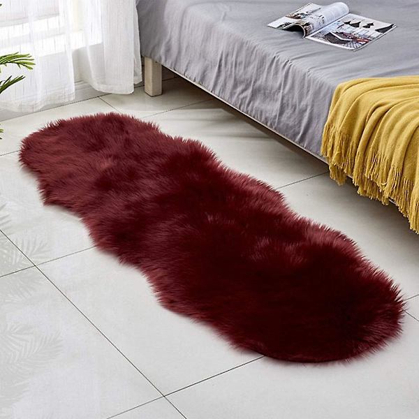 Konstgjord pälsmatta - lurvig fårskinn fluffig matta konstmattor chic golvmatta sovrum vardagsrumsdekor Wine Red
