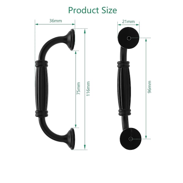 10 stk skap dørhåndtak aluminium matt svart skuffhåndtak lang bueform trekkhåndtak Hole Center 96mm