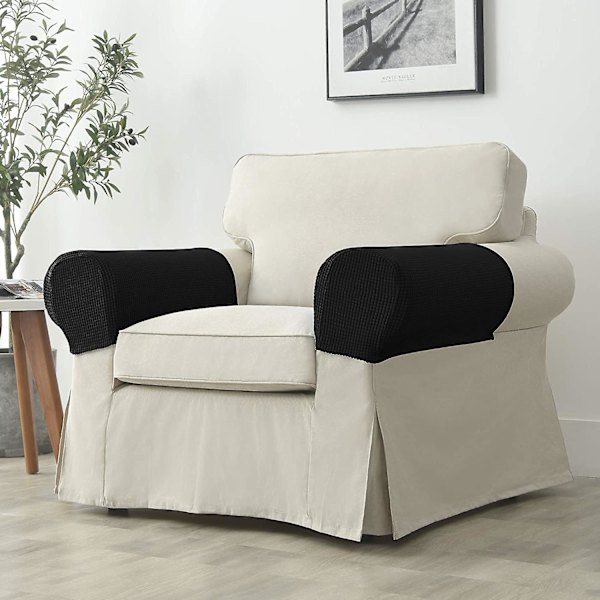 2 stk. Udtrækkelige Sofa Armlæn Fuld Sofa Beskytter Sort