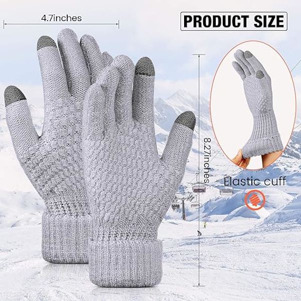 2 par kvinders vinter touchscreen handsker varme fleeceforet strikkede handsker elastisk manchet vinter sms handsker sort+grå