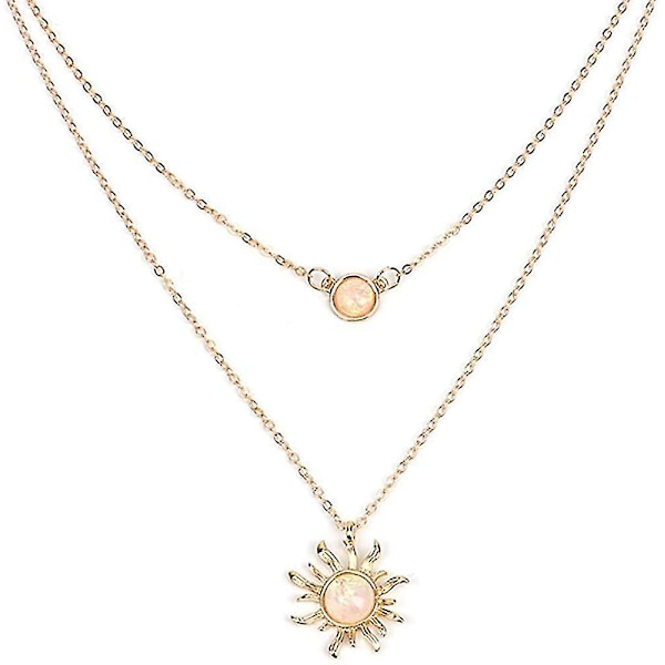 Måne Sol Lagdelt Choker Dobbel Kjeder Solsikke Med Krystall Anheng Sjarmarm Bånd Smykker Bff Gaver Til Kvinner Jenter