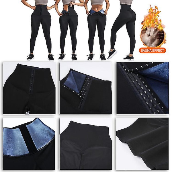 Bastu svettbyxor för kvinnor med hög midja, bantande shorts, heta termo träningsleggings - tjocka midjeblåa filmöverdragna byxor (storlek:s)
