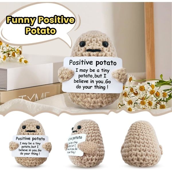 Mini Rolig Positiv Potatis med Positivt Kort Kreativ Ull Inspirerande Potatisvirkad Dock Cheer Up Presenter till Vänner Fest Juldekoration
