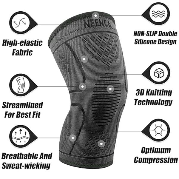 (L,Svart)Sport Knäskydd(2 Pack),Andningsbar Kompressions Knäskydd,Ligament Knäskydd för Meniskskada,Osteoartrit,Skada Återhämtning,Kör