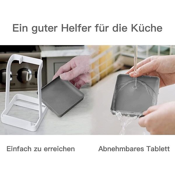 Gryde- og skeholder i stål - Multifunktionel bakke til grydelåg, kogegrej, spatel, skærebræt, tablet og opskrifter White