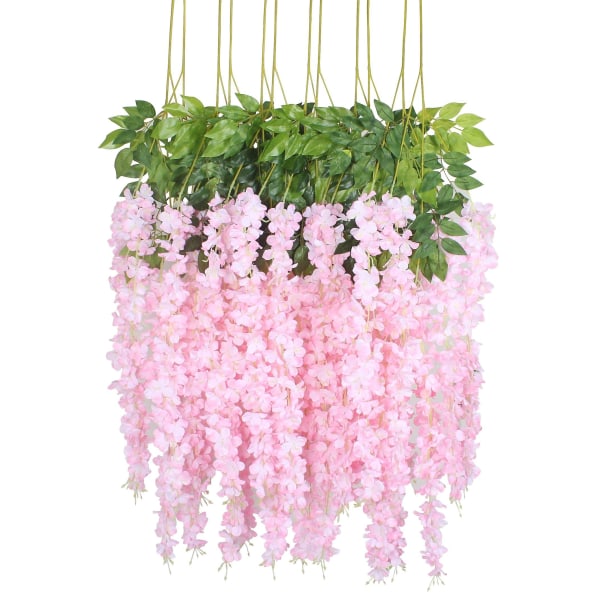 12 stk kunstig silke wisteria vinstokk hengende blomsterkrans streng hjem fest bryllupsdekorasjoner Light Pink