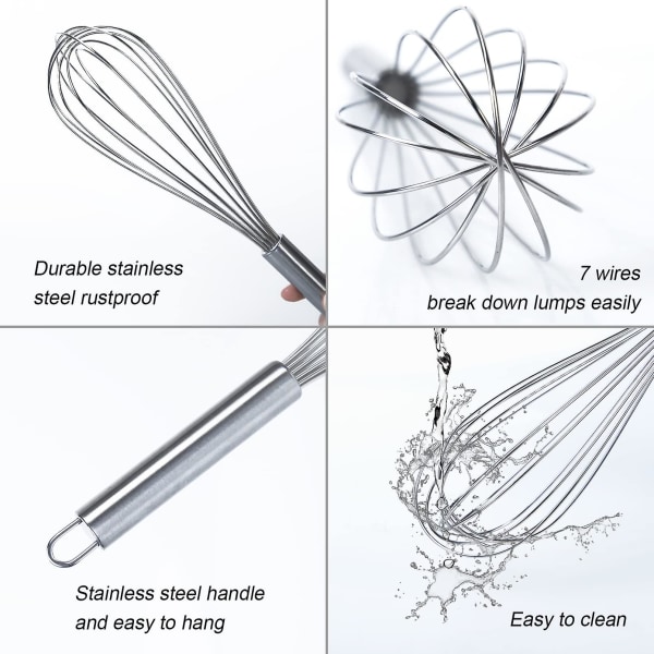 3-pakning rustfrie stålvisper 8\" + 10\" + 12\", vispesett for kjøkken, visper for matlaging, blanding, visping, pisking, røring