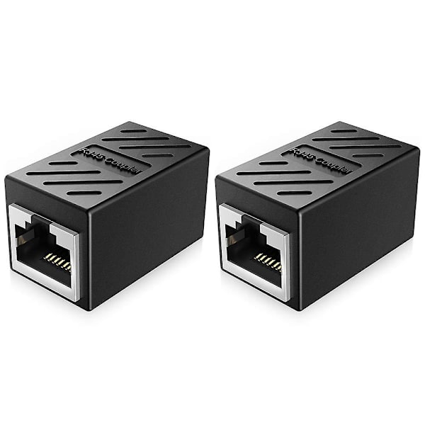 2 stk RJ45 koblingsutvider, Ethernet-kabelforlengeradapter hunn til hunn, svart
