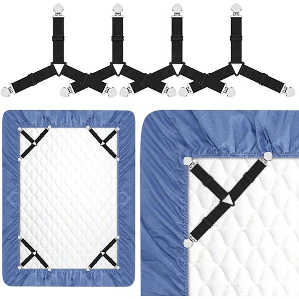 4-delt ark fastgørelsesrem, justerbar ark fastgørelse og trekant elastisk madras gripper, slynge klips fastgørelse, heavy duty ark til at placere madras