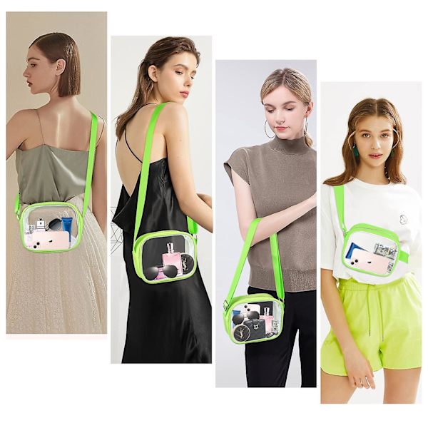 Klar taske stadion godkendt, Momsiv læder klar crossbody taske med justerbar rem klar stadion taske til koncerter sport Green