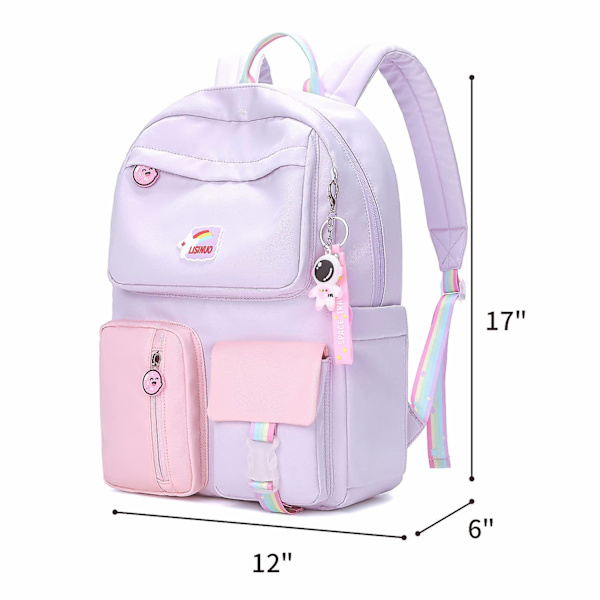 Ryggsekk for jenter, perfekt for skole og reiser, ryggsekk for barn med polstret rygg og justerbar stropp Purple Large 44*31*16cm