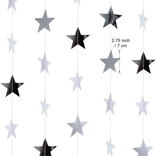 10 glänsande stjärnor hänger färgglada flaggor för bröllop, förlovning, babyshower, födelsedag och juldekorationer, silver