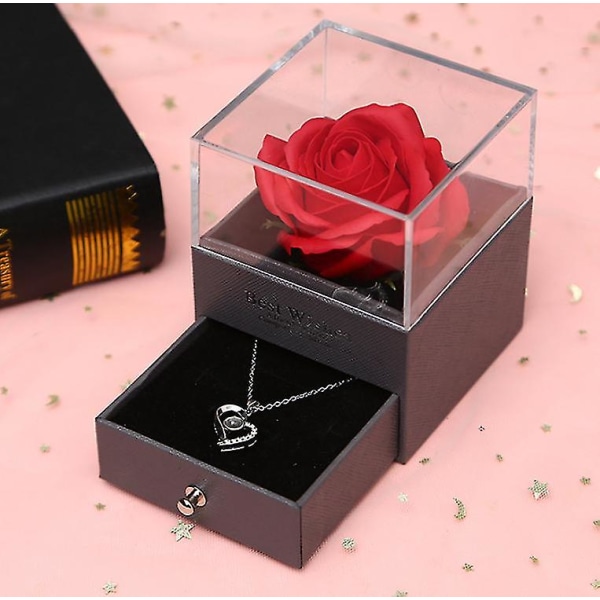 Bevart ekte rose halskjede gaveeske, valentinsdag gaver PINK