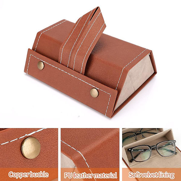 Briller Opbevaringsboks, 3-slot Briller Opbevaringsboks Briller Display Opbevaringsarrangørboks Pu Læder Solbriller Briller Brown