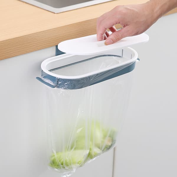Blå bærbar plastpose til kjøkkenavfall, krokholder, buffer, sliping