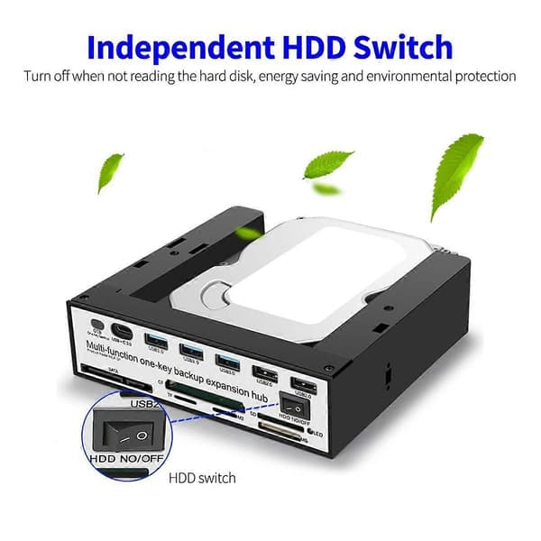 5.25 tums frontpanel expansionshubb med 3 USB3.0 2 USB2.0-portar 5-i-1 kortläsare Stöd för One-Key Backup Panel