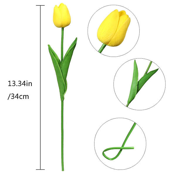 20 stj konstgjorda tulpaner, falska riktiga touch tulpaner blombukett för bröllopsarrangemang heminredning Yellow