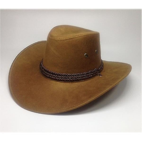 Solhatt Faux Läder Cowboyhatt Herr Och Dam Resemössor Mode Westernhattar Khaki