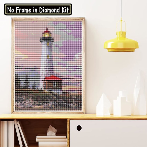 DIY 5D timanttimaalaus majakka talo, timanttimaalaustaidekirjonta ristipisto pyöreä timantti kodin seinäkoriste 12x16 tuumaa