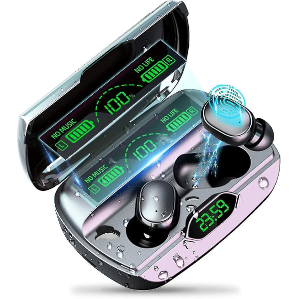Bluetooth-øretelefoner med mikrofon Trådløs øretelefon Vandtæt stereo in-ear-hovedtelefoner LED-skærm Trådløs øre