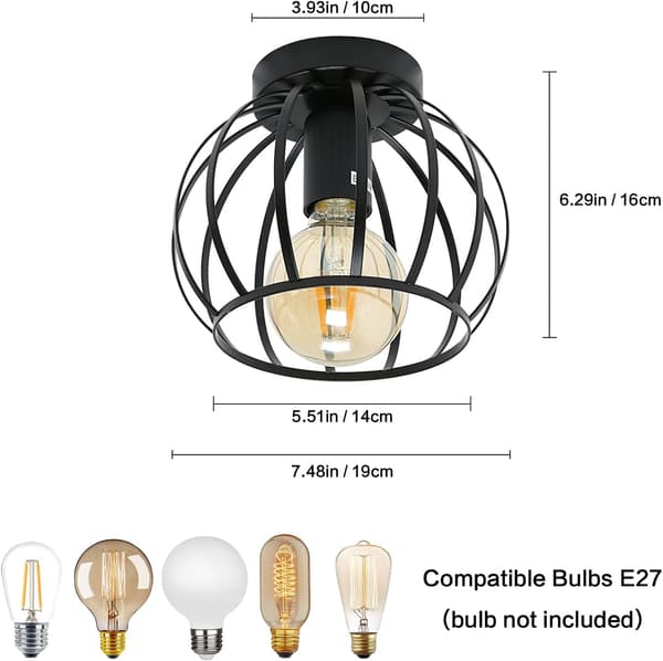 Retro loftslampe, sort semi-nedfældet loftslampe,