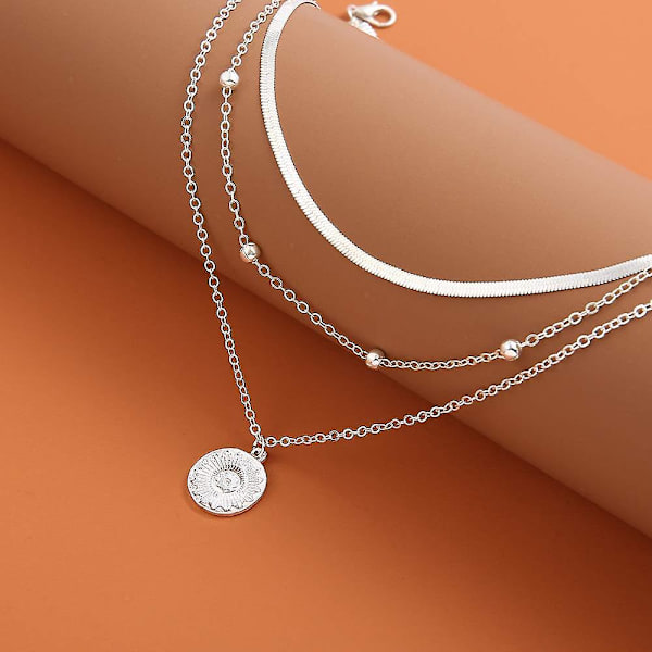 Bohemsk flerlags skiveanheng kjede metallperler choker kjede slange lenke kjede krage kjede smykker for kvinner Silver