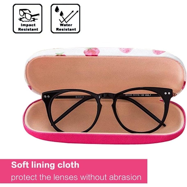 5* Dame Hard Glasses Case, Vakker Jordbær Print Glasses Box med Rosa Rengjøringsklut for Damer Studenter