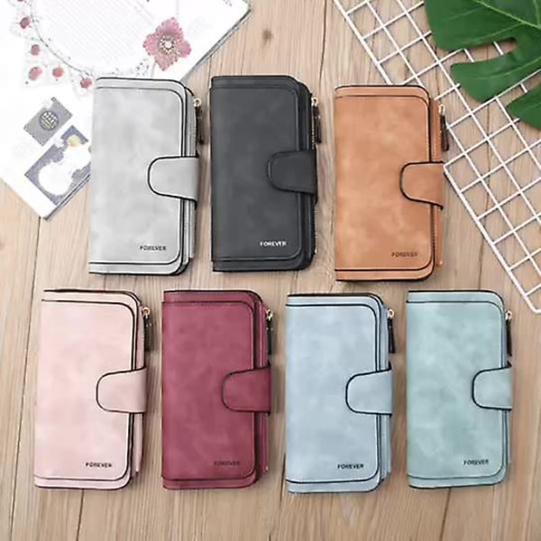 Damepung i PU-læder, trefoldet, lang, stor kapacitet, damepung, kreditkort, clutch, organizer Blue